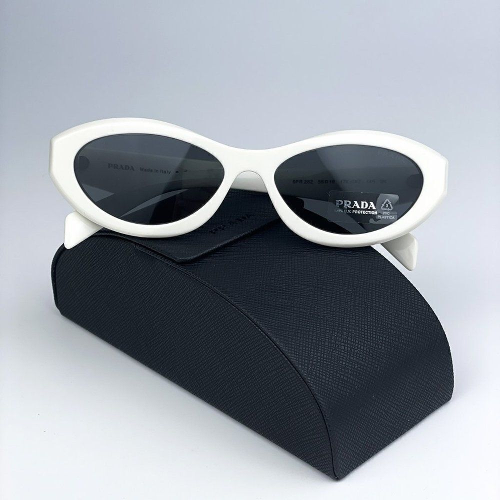NEW Prada PR26ZS 17K08Z Talc White Dark Grey Oval Women Sunglasses